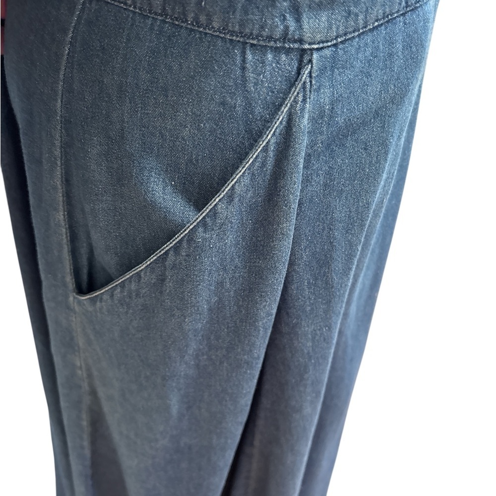 80s CLIFFORD & WILLIS DISTRESSED BLUE DENIM WRAP MAXI DRESS W CIRCLE SKIRT SZ 12 - Picture 6 of 7